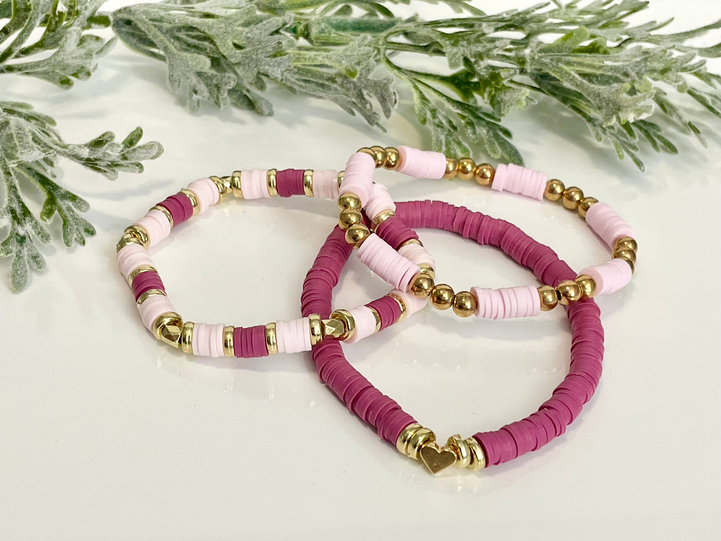 Heishi Stack Bracelets - Pinks & Gold