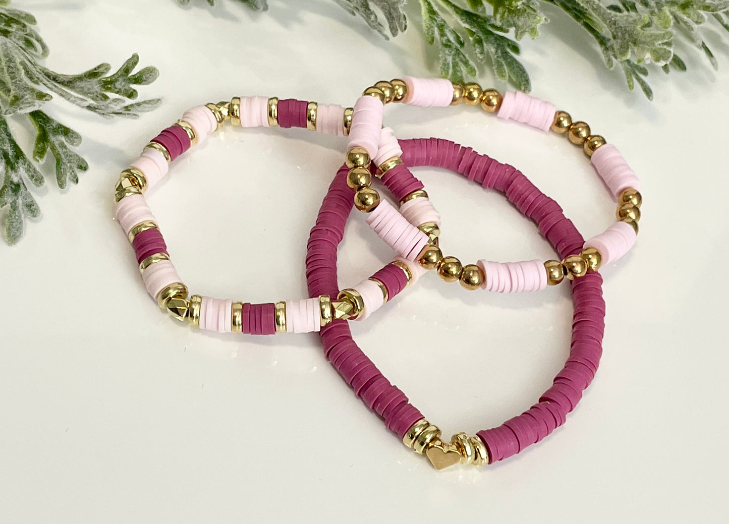 Heishi Stack Bracelets - Pinks & Gold