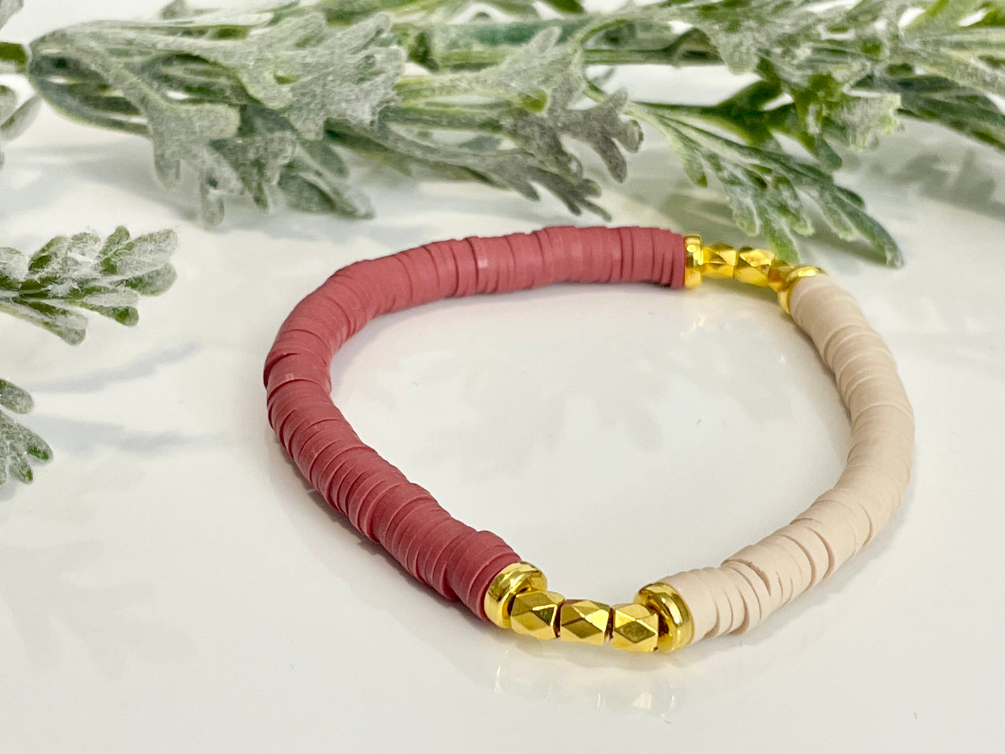 Heishi Stack Bracelets - Beige & Gold