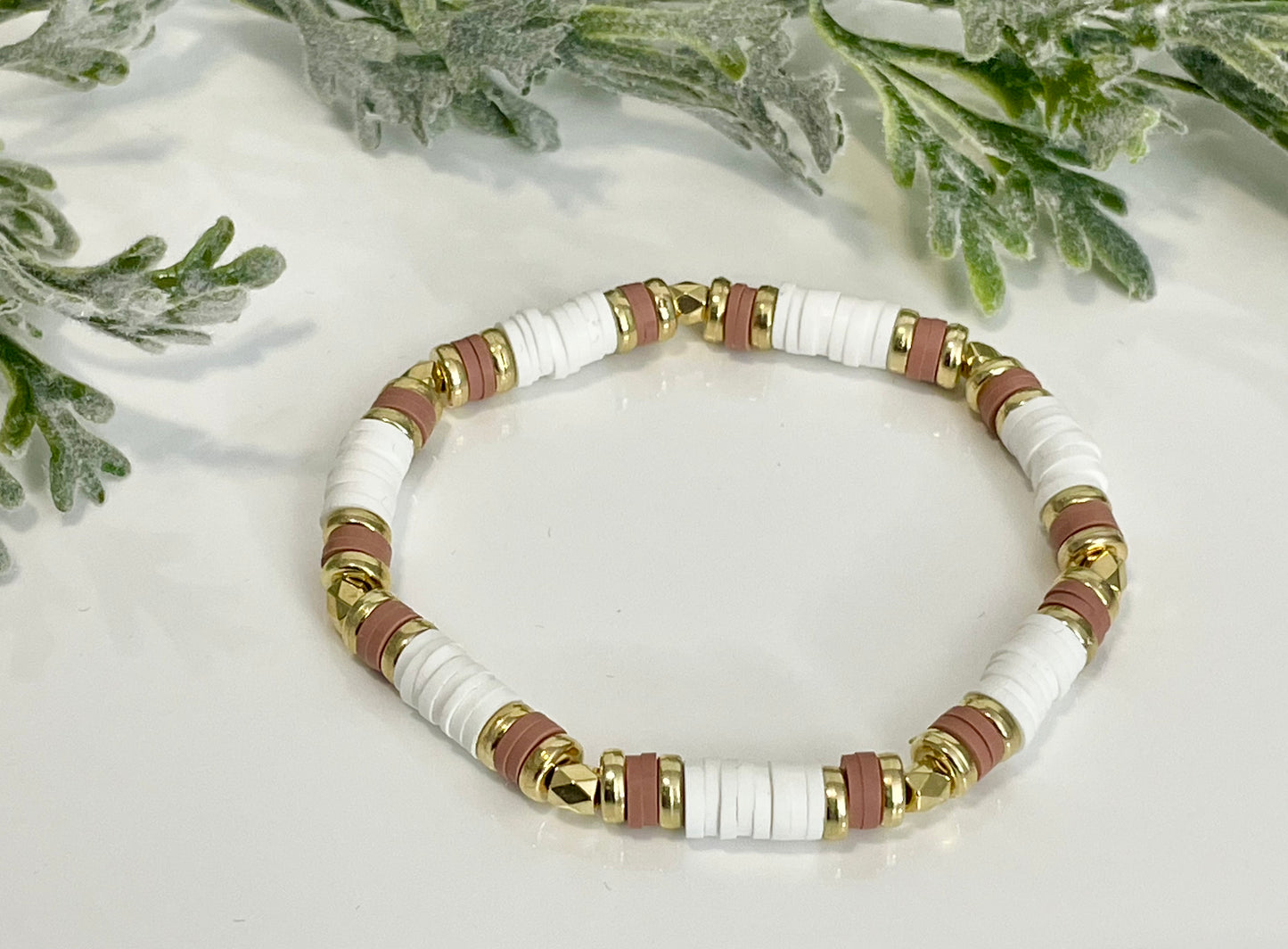 Heishi Stack Bracelets - Dusty Rose, White & Gold