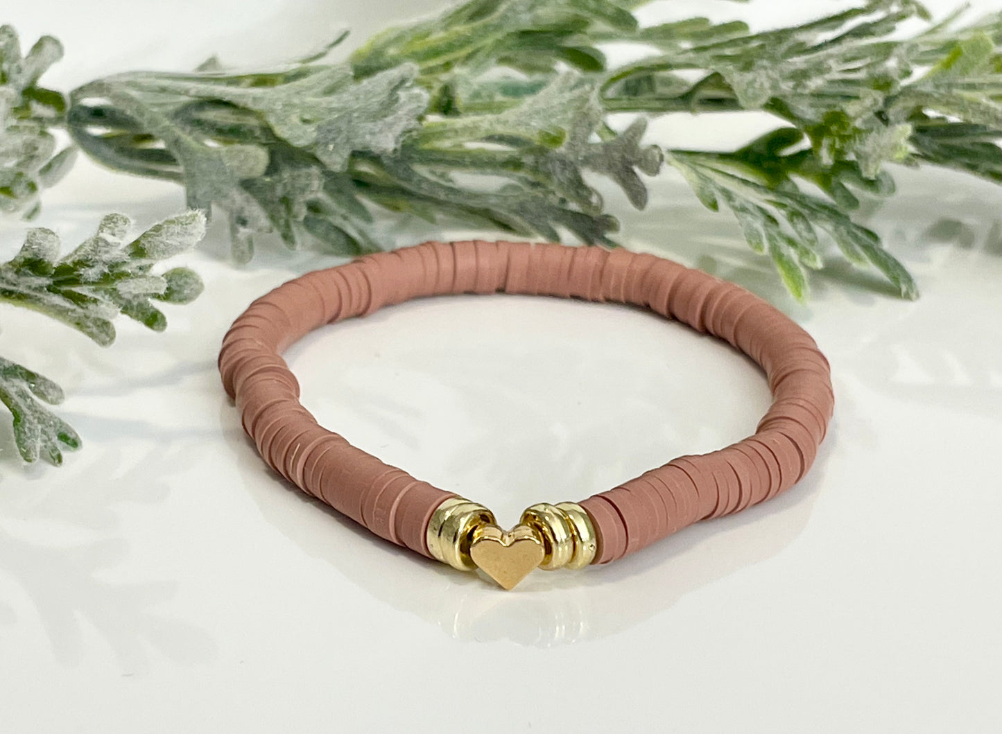 Heishi Stack Bracelets - Dusty Rose, White & Gold