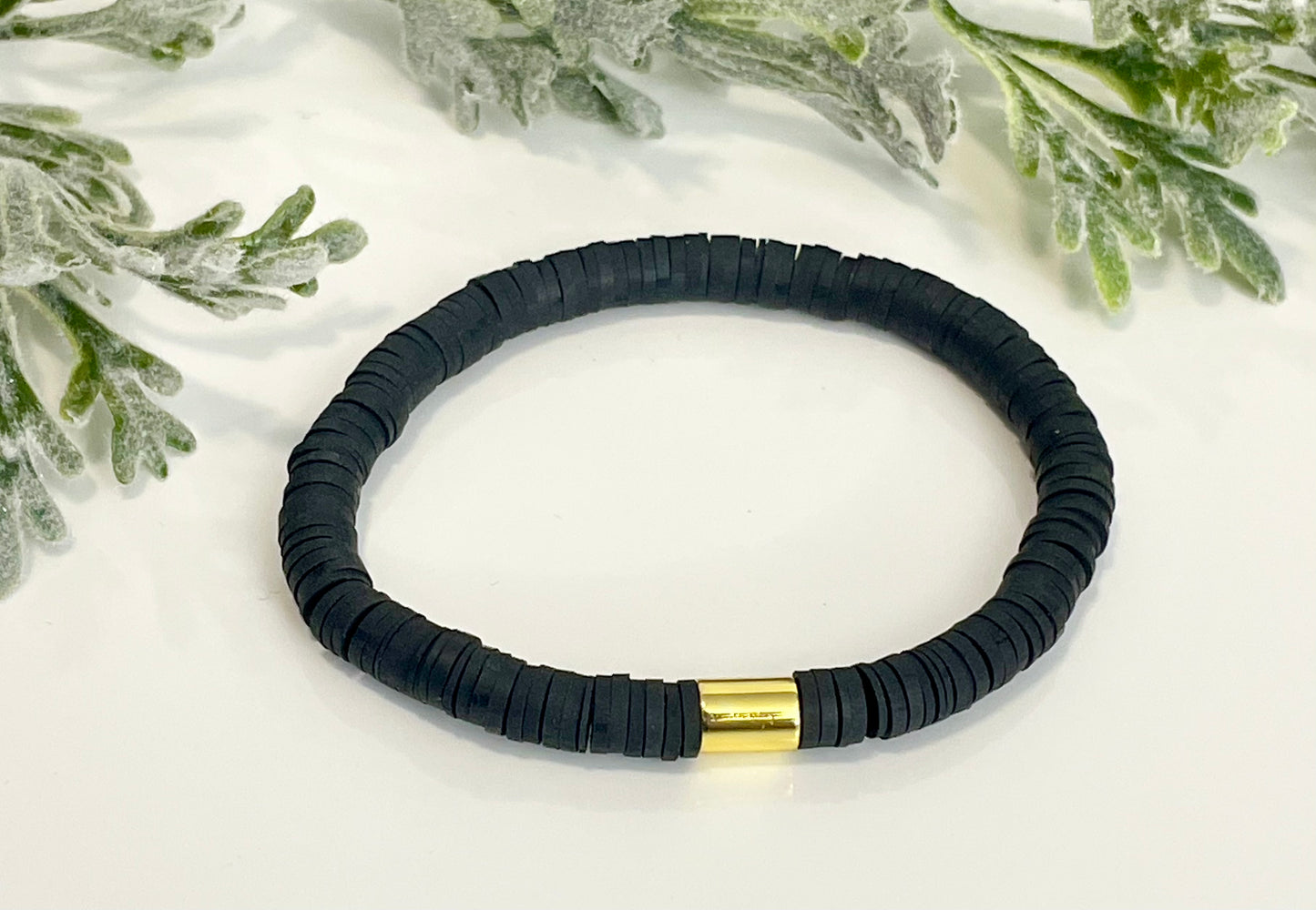 Heishi Stack Bracelets - Black, Grey & Gold