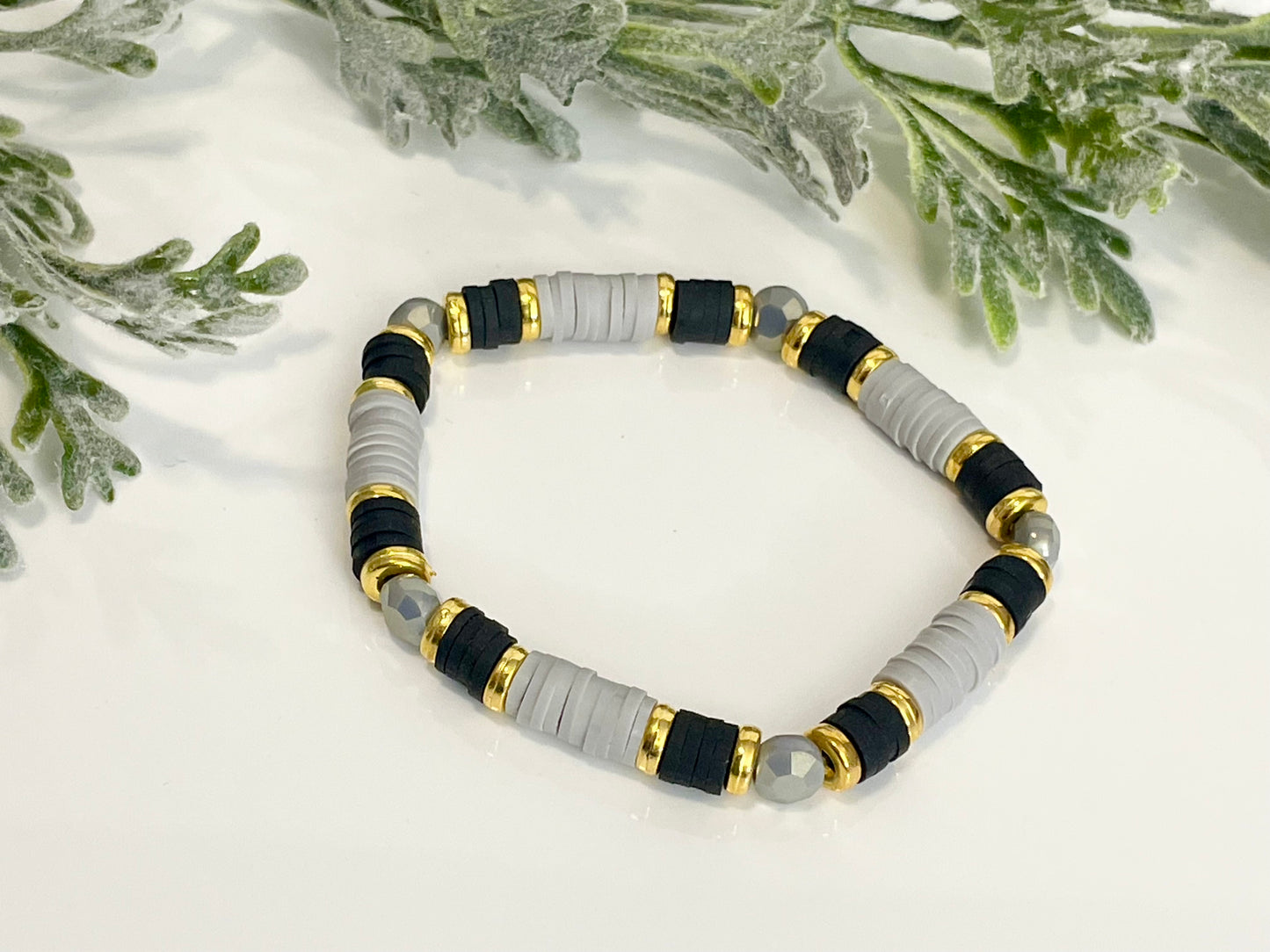 Heishi Stack Bracelets - Black, Grey & Gold