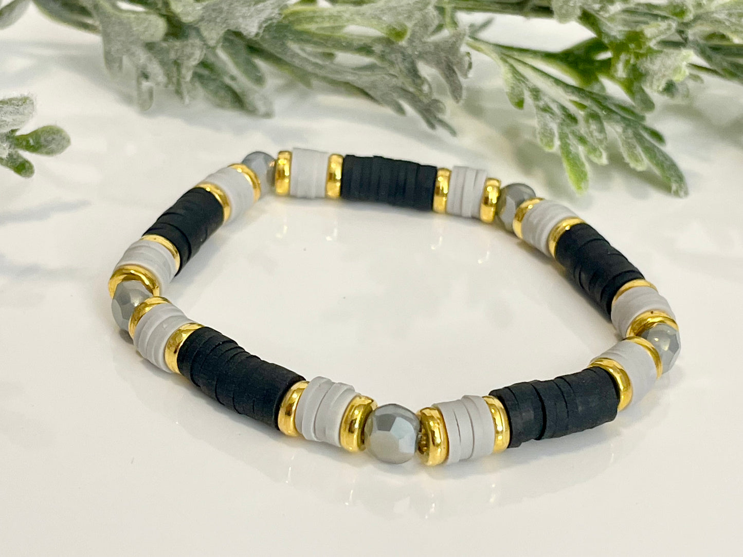 Heishi Stack Bracelets - Black, Grey & Gold