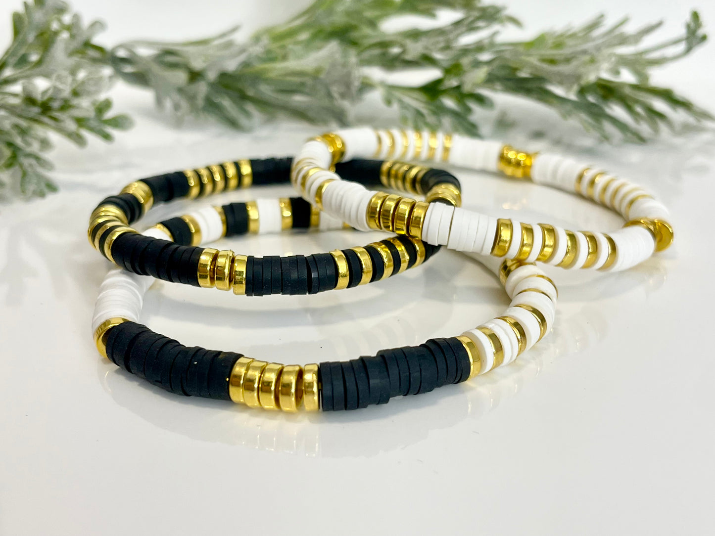 Heishi Stack Bracelets - Black & White