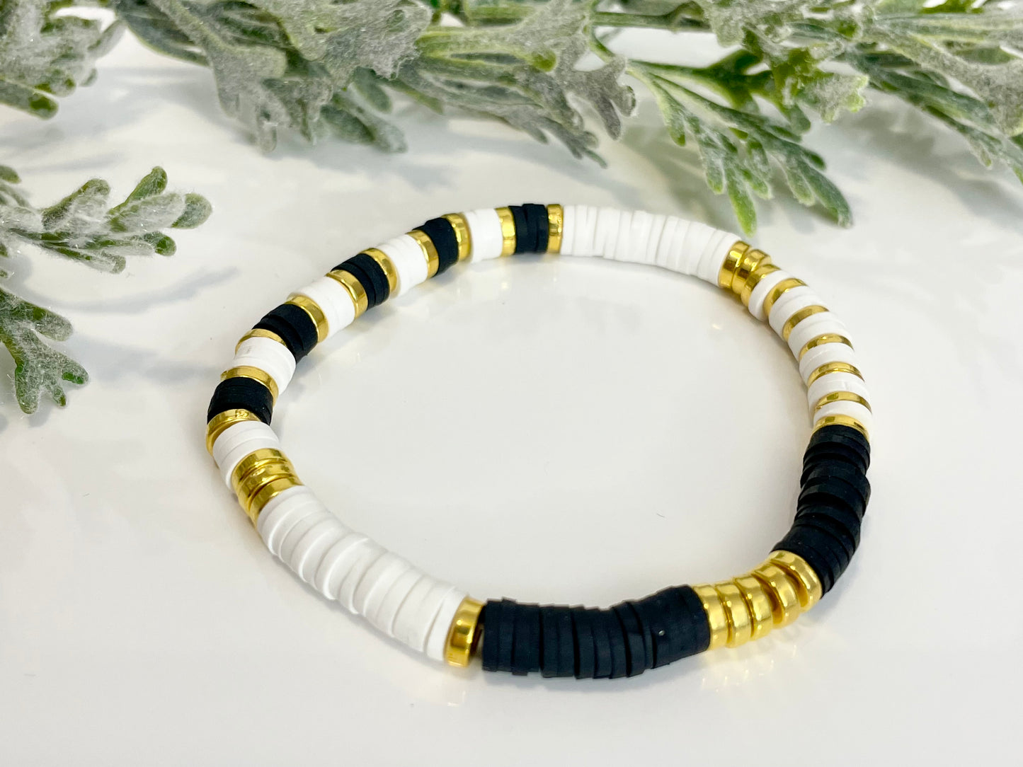 Heishi Stack Bracelets - Black & White