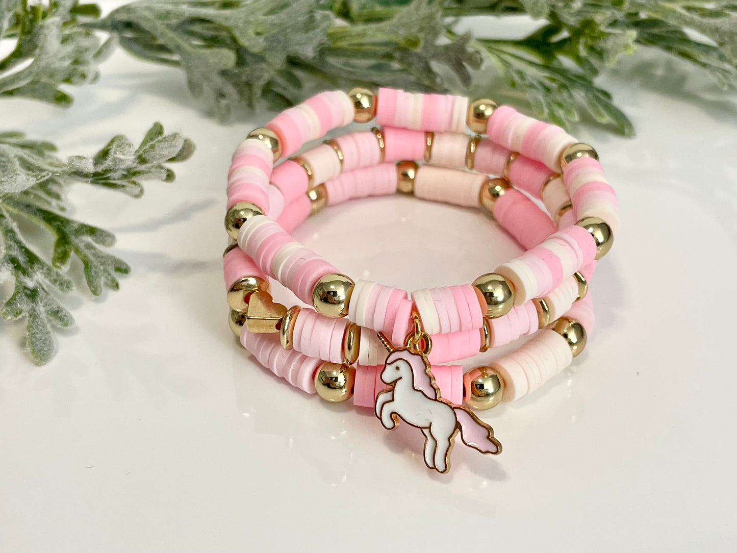 Heishi Stack Bracelets - Light Pinks & Gold (Youth Sizing)