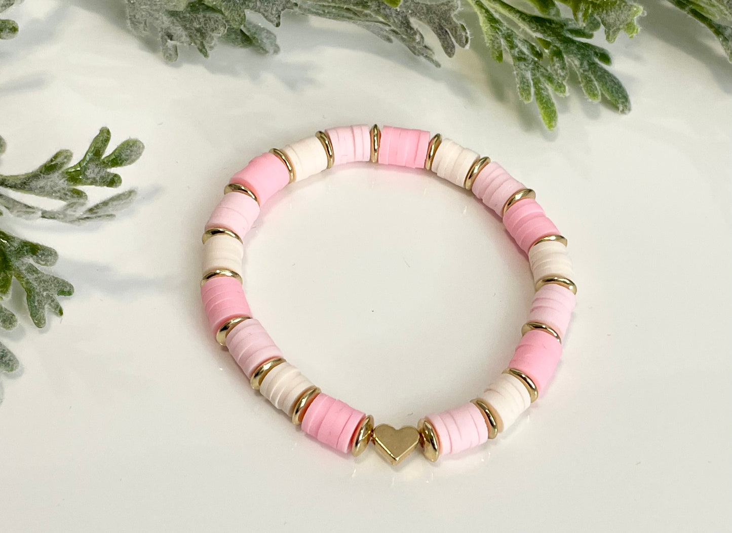 Heishi Stack Bracelets - Light Pinks & Gold (Youth Sizing)