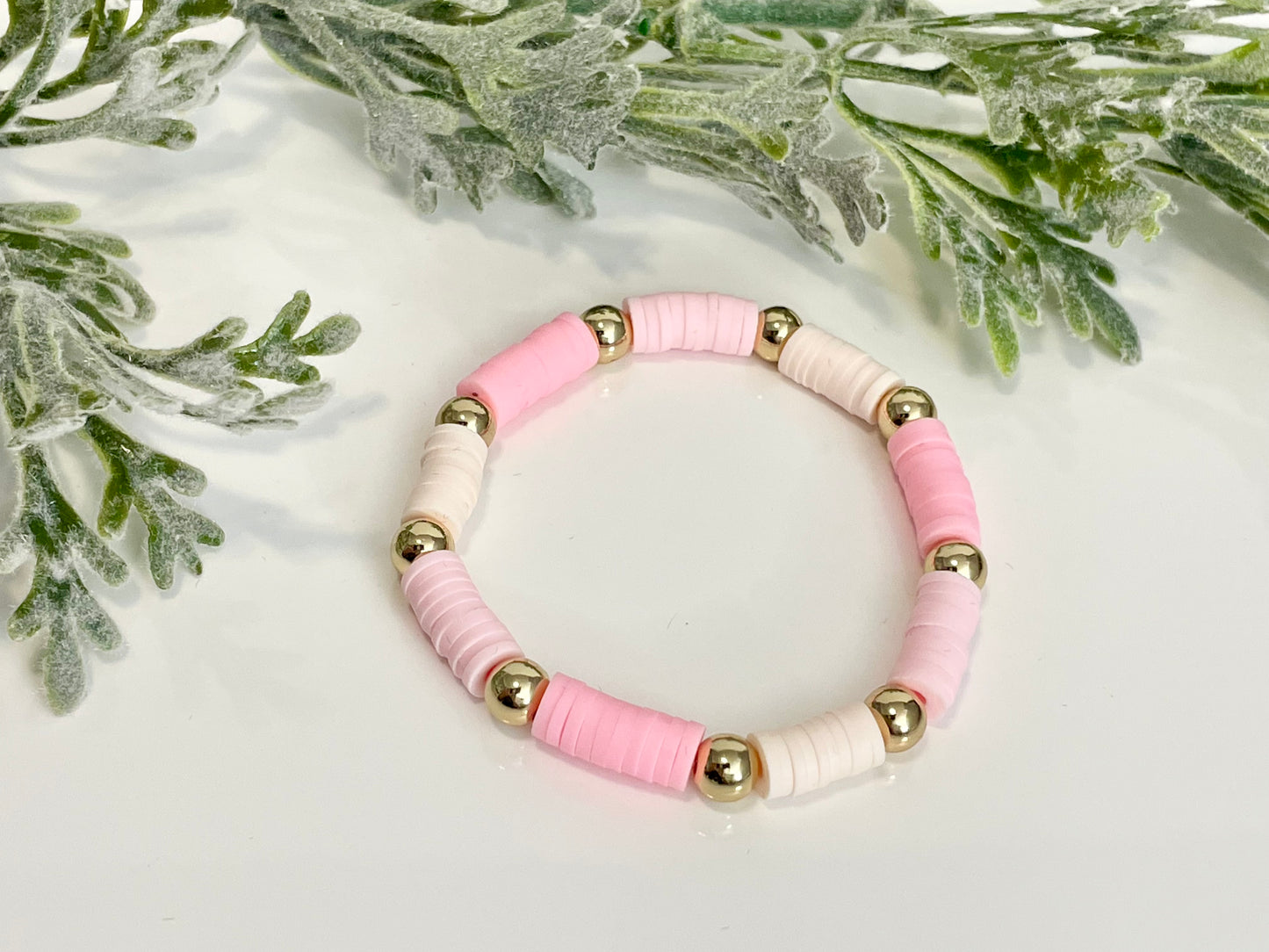 Heishi Stack Bracelets - Light Pinks & Gold (Youth Sizing)