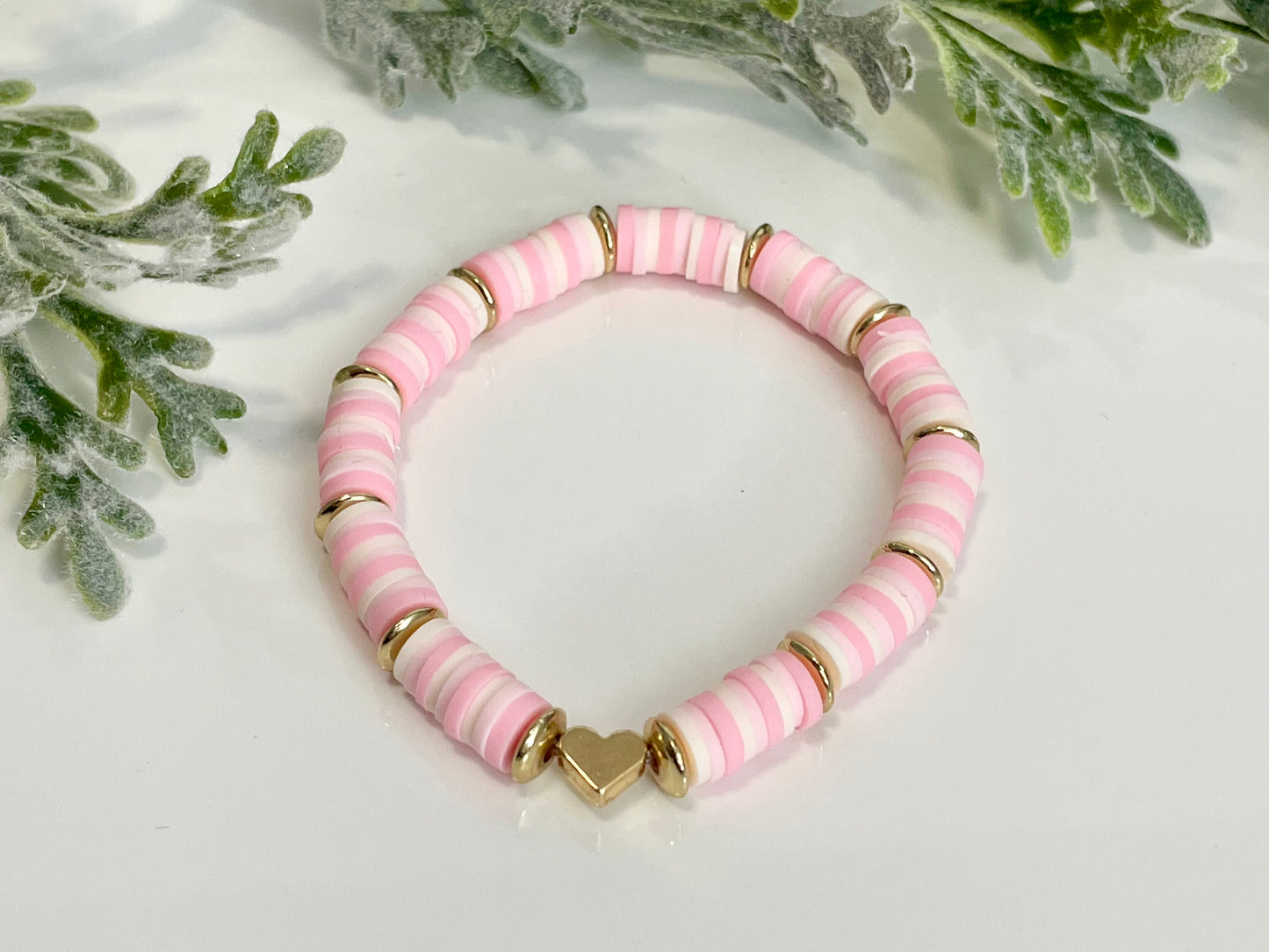 Heishi Stack Bracelets - Light Pinks & Gold (Youth Sizing)