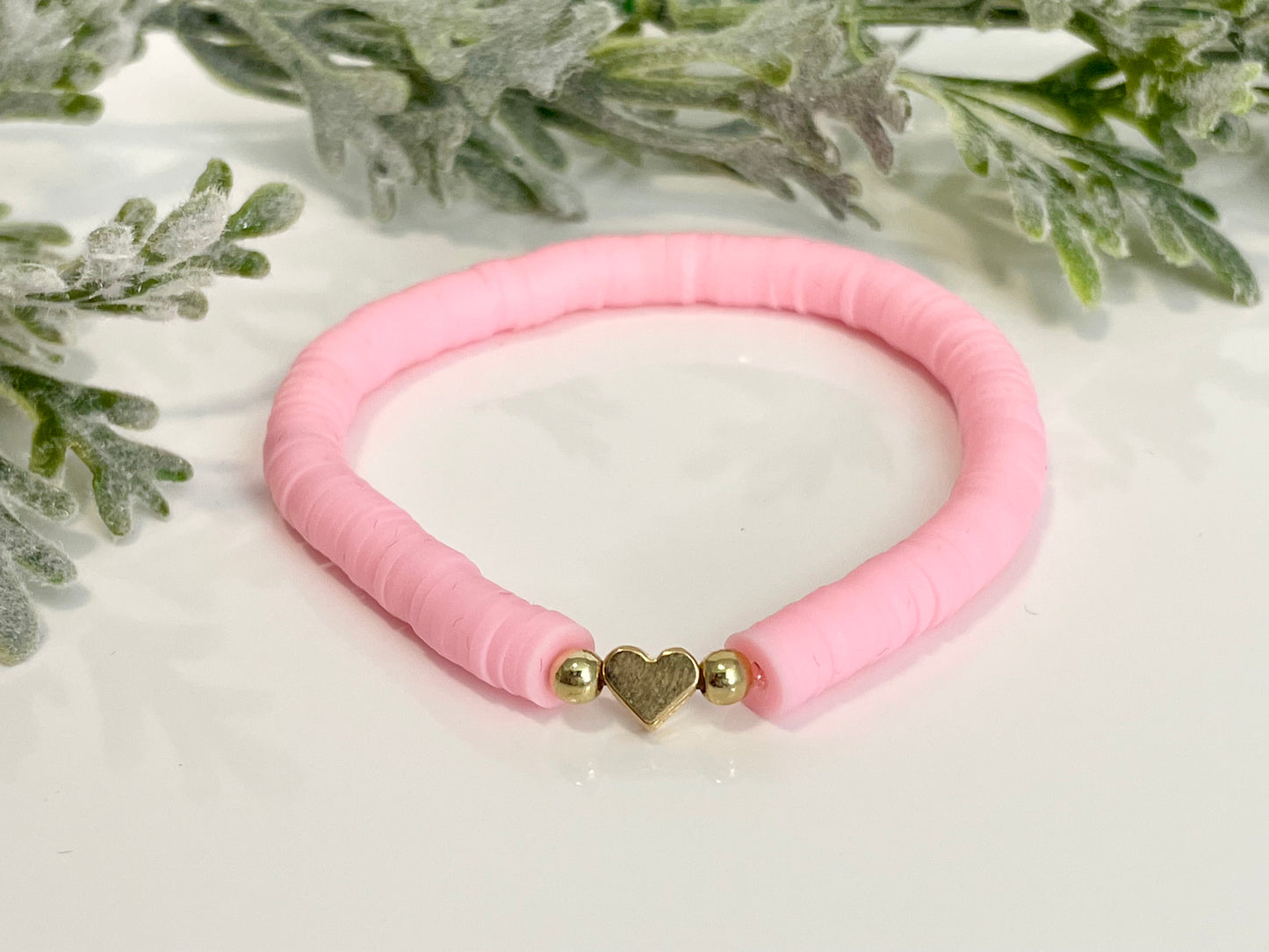 Heishi Stack Bracelets - Light Pinks & Gold (Youth Sizing)