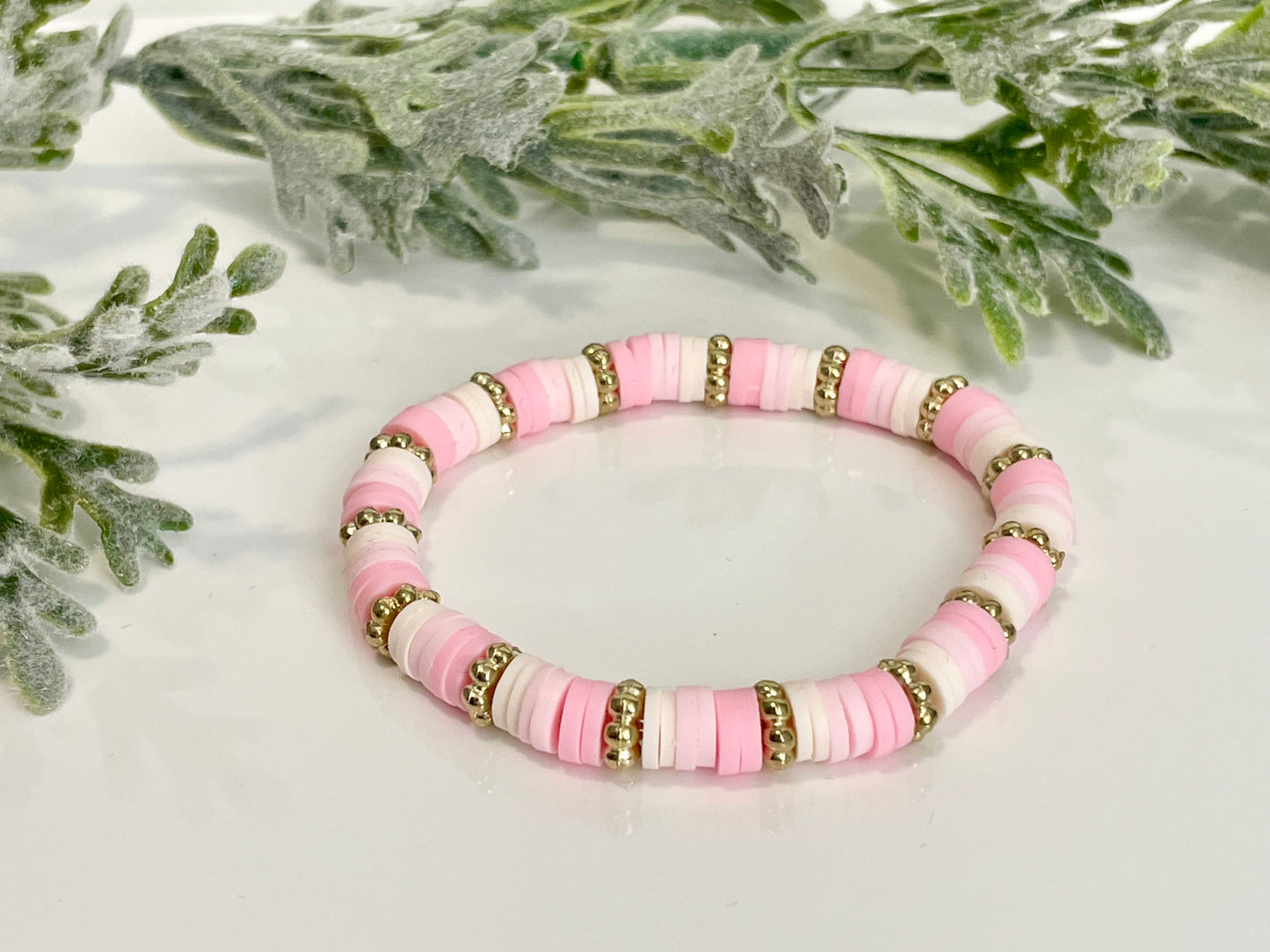 Heishi Stack Bracelets - Light Pinks & Gold (Youth Sizing)