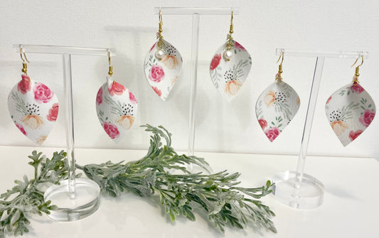 Leatherette Earrings - Pink & Peach Floral