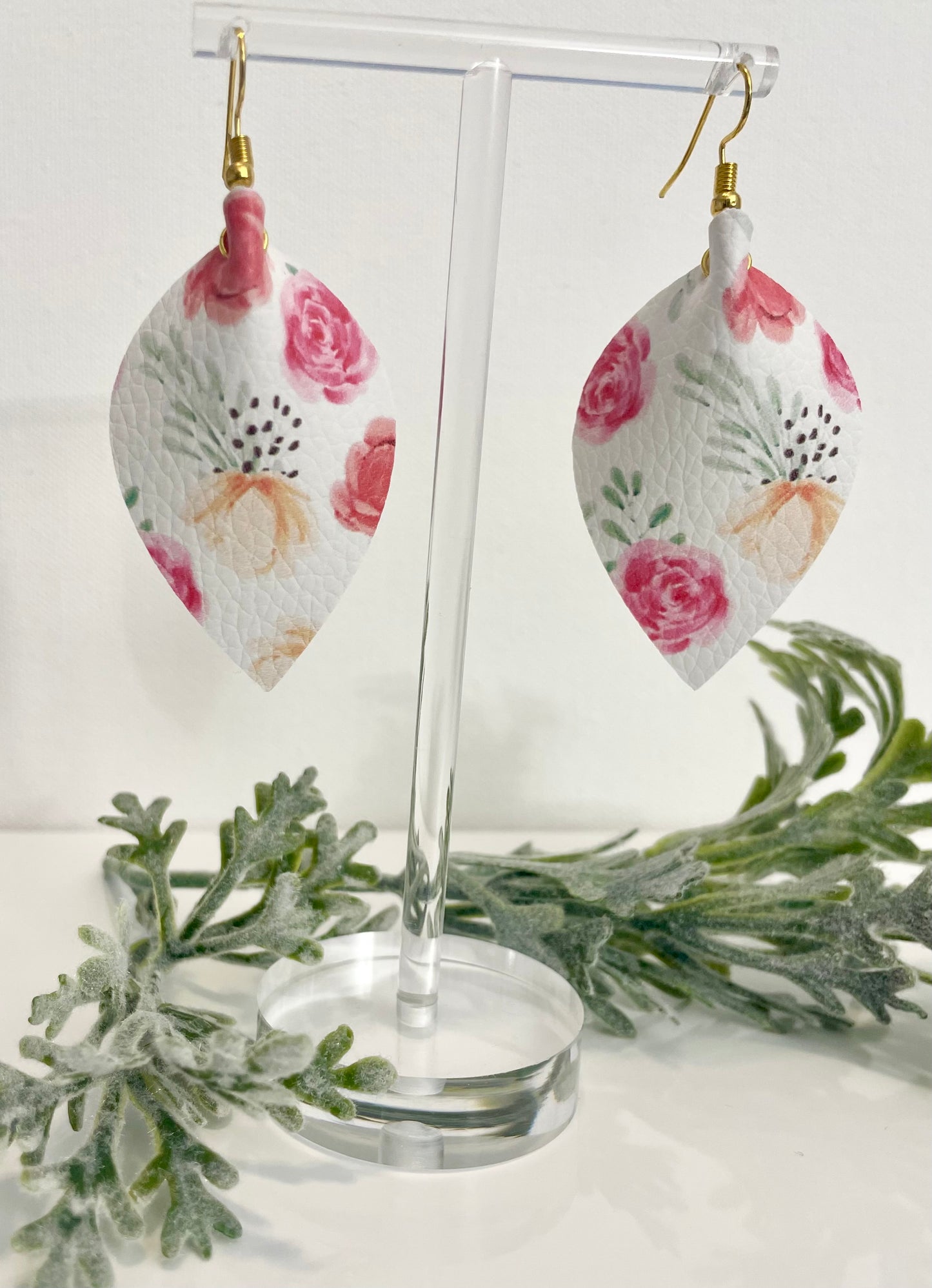 Leatherette Earrings - Pink & Peach Floral