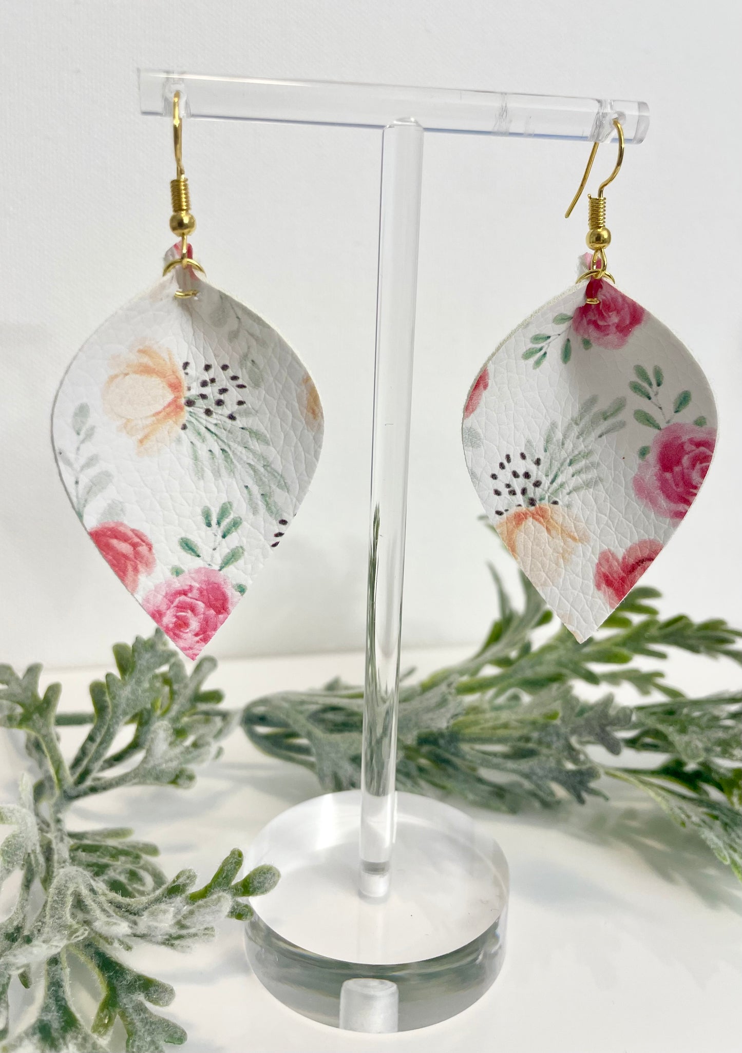 Leatherette Earrings - Pink & Peach Floral