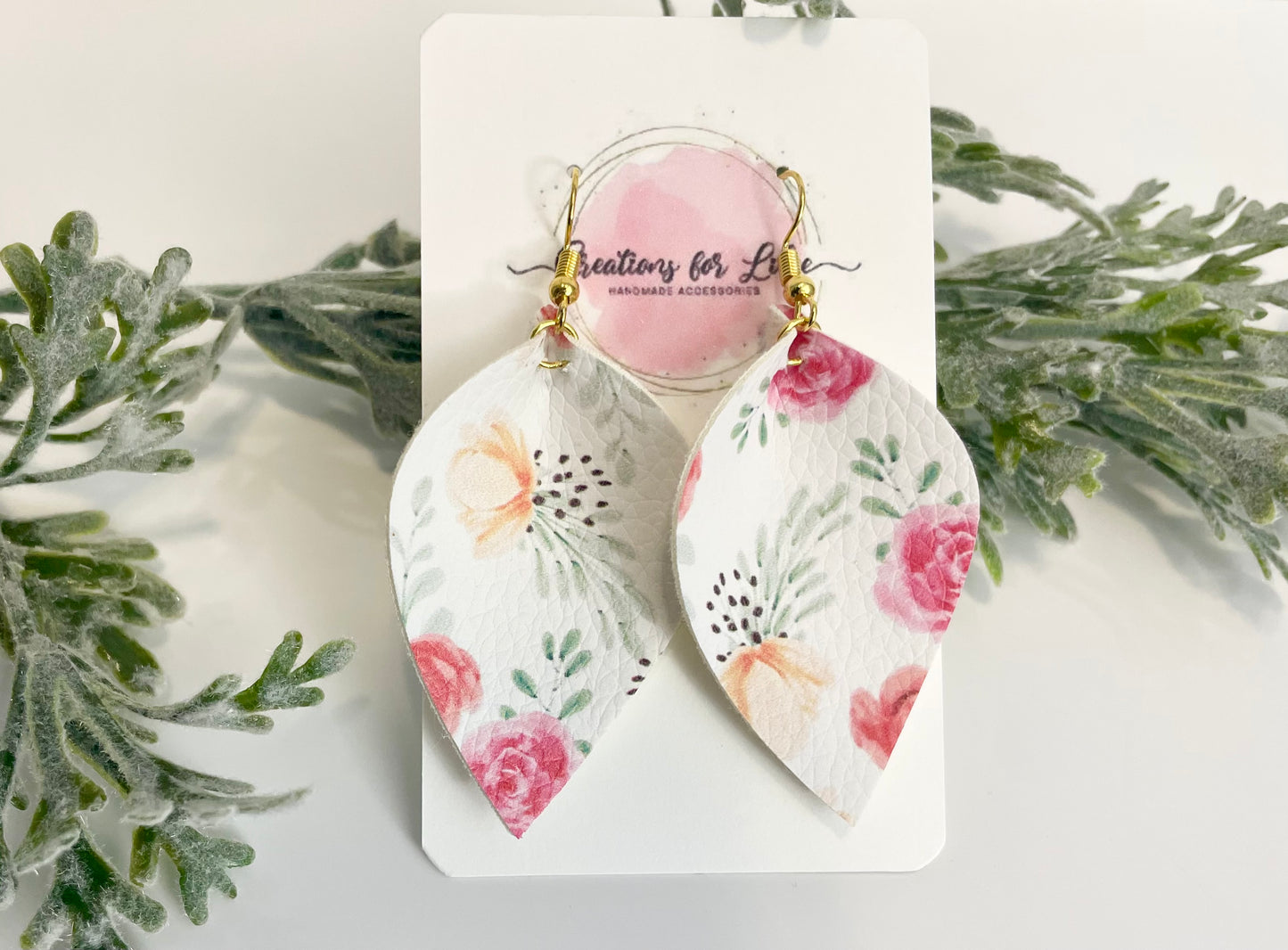 Leatherette Earrings - Pink & Peach Floral