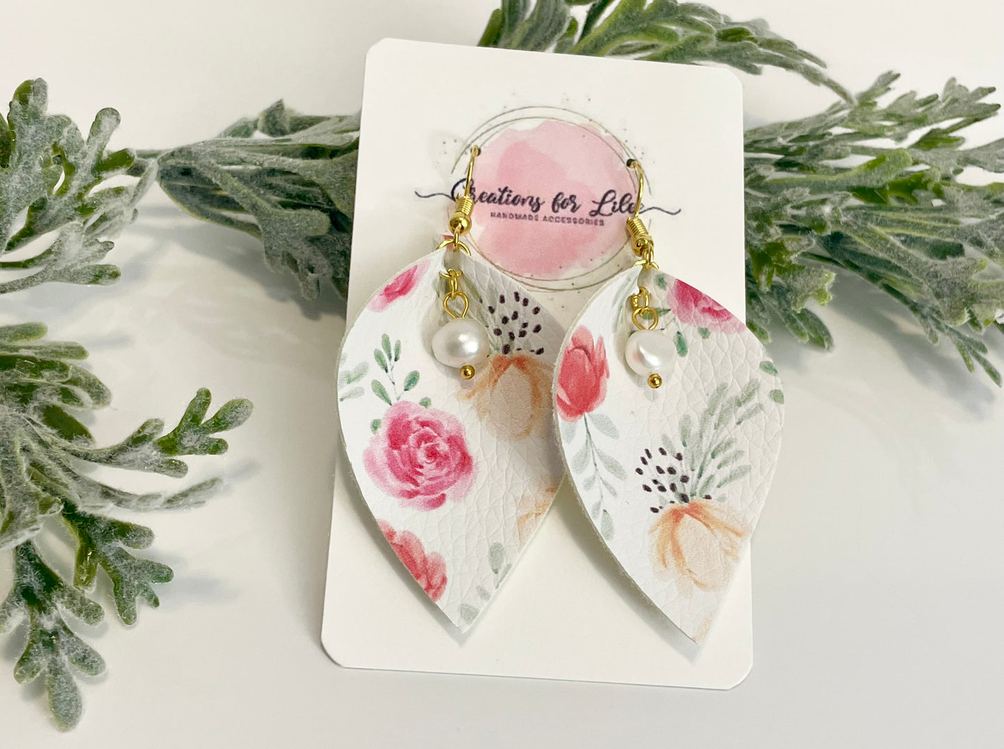 Leatherette Earrings - Pink & Peach Floral