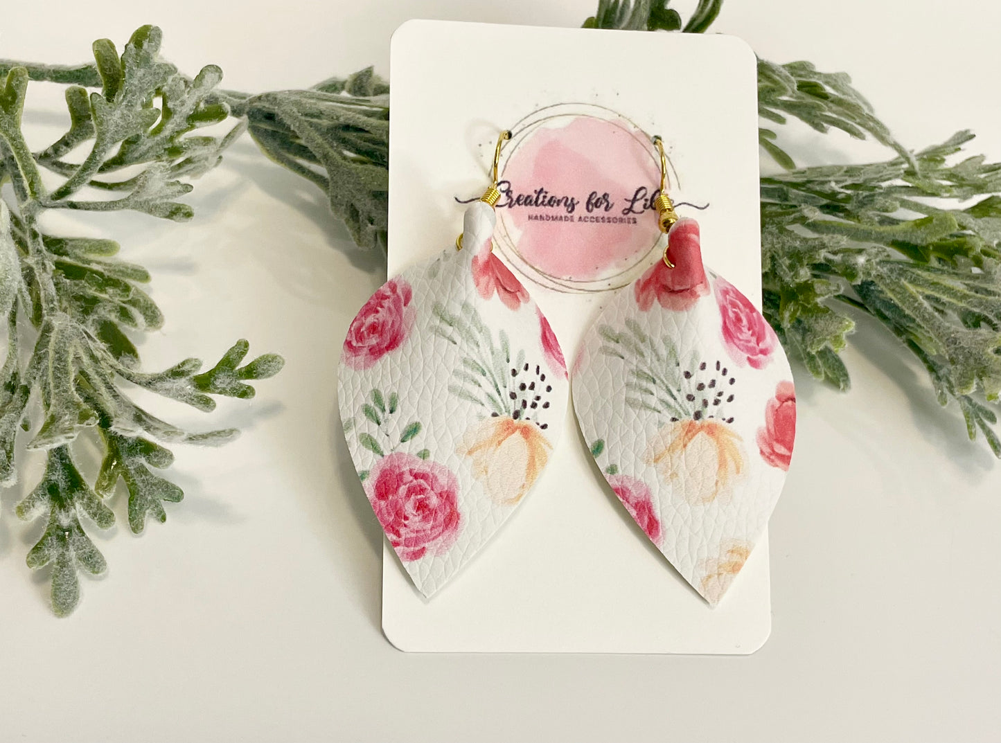 Leatherette Earrings - Pink & Peach Floral