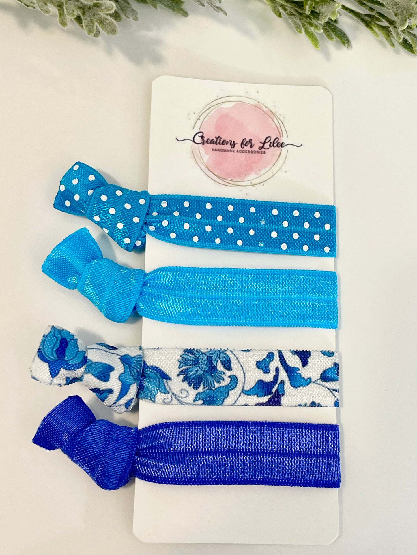 No Crease Hair Elastics - Blue Floral