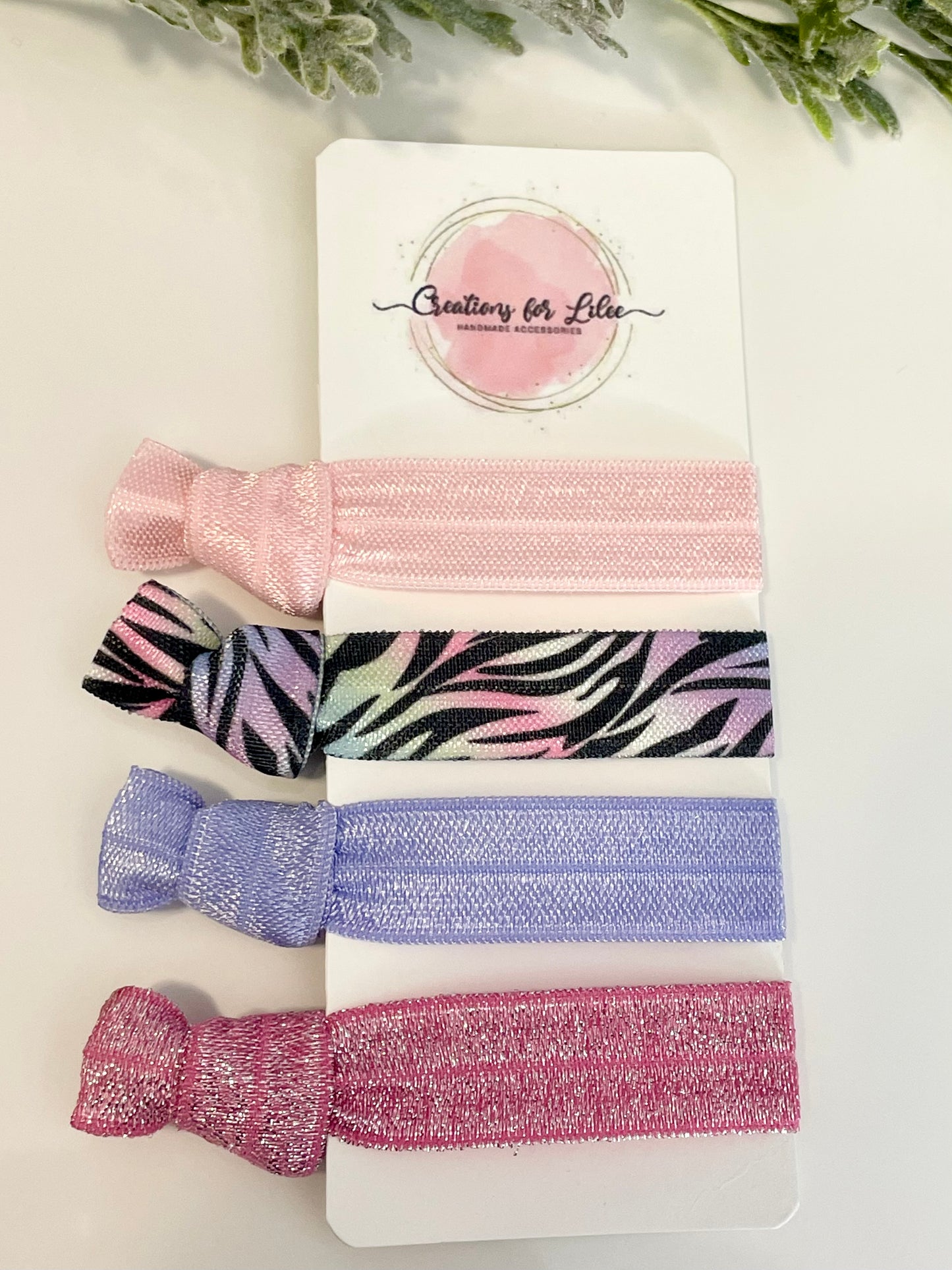 No Crease Hair Elastics - Pastel Zebra & Sparkles