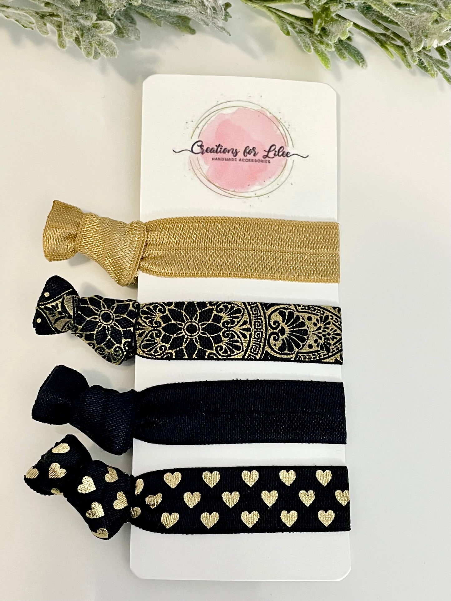 No Crease Hair Elastics - Black, Gold & Glitter