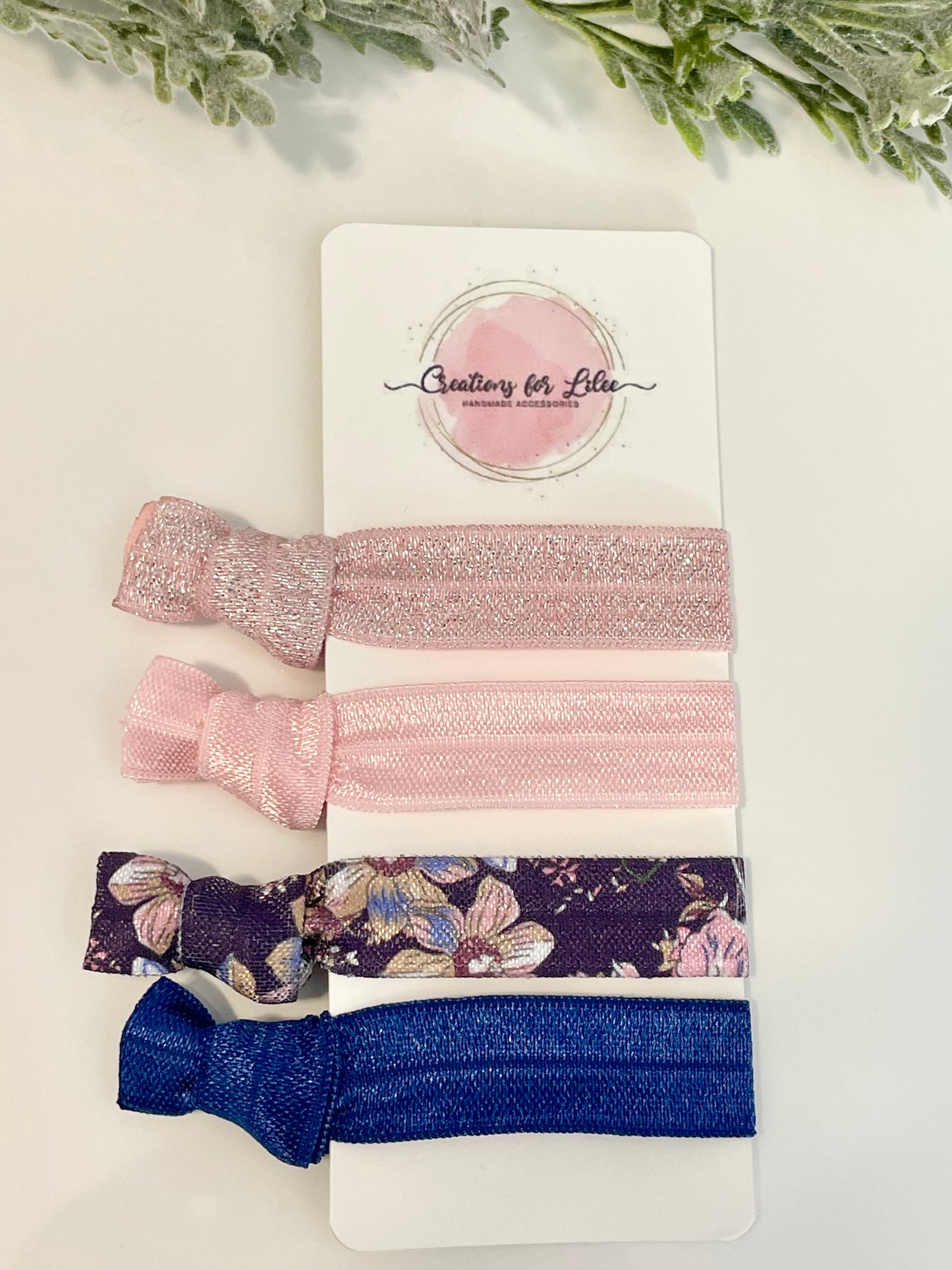 No Crease Hair Elastics - Pink & Blue Floral